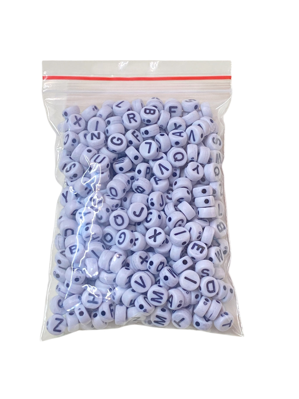 Cuentas de letras redondas blancas con negro